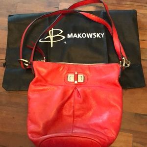 B. Makowsky Red Leather Crossbody Bag.